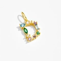Close-up of gold-plated letter D pendant with colorful inlaid gemstones and zircons - Letter D / 18K Gold