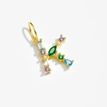 Detailed close-up of gold 925 silver letter K pendant with colorful zircon stones - Letter K / 18K Gold