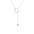 Minimalistische S925 Sterlingsilber Y-Kette mit gebürsteter Silberkugel und Perlenanhänger - Silber
