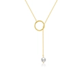 Minimalistische S925 Silber Y-Kette mit goldenem Ring und einer weißen Perle verziert - Gold