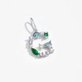925 silver letter G pendant with multi-colored zirconia stones in a golden finish - Letter G / Platinum