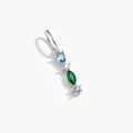 925 silver pendant with vertical pear-shaped blue, green and purple gems - Letter I / Platinum