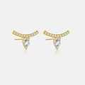 Detalle de pendientes dorados de gota con una piedra de pera y barra de diamantes - Plata 925 / Oro (Piedra Blanca)