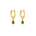 Elegant S925 sterling silver hoop earrings with green pear-shaped zircon drops, gold plated - 925 Silver / 18K Gold Green Stone