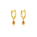 Élégantes créoles en argent 925 doré avec pendentifs en zircone orange taille poire - Argent 925 / Or Zirconia Orange Rouge