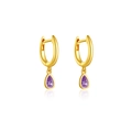 Élégantes créoles en argent S925 doré avec pendentifs en zircon violet en forme de poire - Argent 925 / Or Zirconia Violet