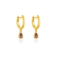 Elegant S925 sterling silver gold hoop earrings with pear-shaped pink zircon drop - 925 Silver / 18K Gold Coffee