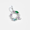 925 silver letter Q pendant with green blue and purple gemstones in a silver finish - Letter Q / Platinum
