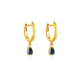 Elegant 18K gold plated sterling silver hoop earrings with pear-shaped blue zircon drop - 925 Silver / Gold/Blue