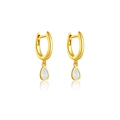 Elegant gold drop earrings with pear-shaped white opal stones on polished hoops - 925 Silver / Gold Opal-Look Zirconia