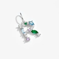 Letter R silver pendant charm with colorful gemstone inlay and white round diamonds - Letter R / Platinum