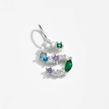 Sterling silver letter S pendant with multicolored inlaid gemstones and platinum plating - S / Platinum
