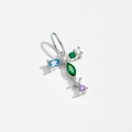 Cross pendant in silver finish featuring vibrant green, blue, and purple gemstones - Letter T / Platinum