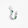 Sterling silver U-shaped charm with multicolor gemstones and polished top ring - Letter U / Platinum