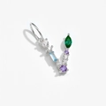 925 silver letter V pendant with green blue and purple colorful zircon stones - Letter V / Platinum