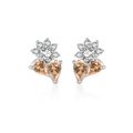 Elegantes pendientes de flores con piedras pera champán en plata S925 pulida - Oro Blanco Champán Flor