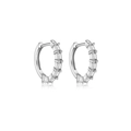Pendientes de aro de plata S925 con una fila de circonitas baguette en acabado plata - Platino (Circonita Blanca)