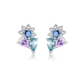 Elegantes pendientes de flor en plata de ley S925 con gemas azules y moradas - Oro Blanco Púrpura Flor
