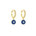 925 Silber Gold Creolen mit glitzernden Diamanten und tiefblauen Scheibenanhängern - 18K Gold Blauer Stil