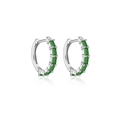 Elegantes pendientes de aro de plata S925 con piedras verdes rectangulares engastadas - Oro Blanco (Piedra Verde)