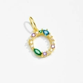 925 Sterling Silver Gold Plated Oval Pendant with Multi-Color Gemstones and Small Diamonds - Letter O / 18K Gold
