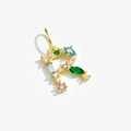 Golden letter R pendant with colorful gemstone inlay and crystal accents on white background - Letter R / 18K Gold
