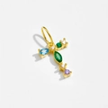 Golden cross pendant with emerald green and sky blue gems on a white background - Letter T / 18K Gold
