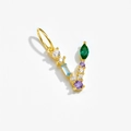 Golden letter V charm pendant with colorful gemstones and green marquise crystal - Letter V / 18K Gold