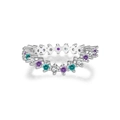 Silberner Wellenring mit violetten, blauen und klaren Zirkonia-Edelsteinen - US 6 / Platin