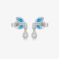 S925 silver leaf stud earrings with blue marquise gems and pear-shaped drop pendants - White Gold