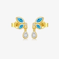 S925 sterling silver leaf earrings with gold finish and blue marquise zircon waterdrop - 18K Gold