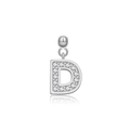 Ciondolo lettera D in argento sterling S925 con pavé di zirconi cubici lucidi - Lettera D / Oro Bianco