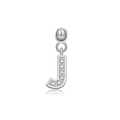 S925 Sterling Silber Buchstabe J Anhänger mit funkelndem Zirkonia-Inlay für Ketten - Buchstabe J / Weißgold