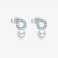 S925 sterling zilveren oorknopjes met blauwe zirkoon en witte parelaccenten - Parel Cirkel Stijl (MME1028) / 925 zilver / Witgoud