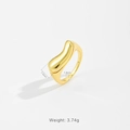 Bague dorée ondulée minimaliste avec poinçon S925, design poli de 7,5mm de large - Or 18 carats