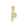 Goldener S925 Silber Buchstabe P Anhänger Charm mit Zirkonia Besatz auf weißem Grund - Buchstabe P / 18K Gold