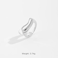 Bague minimaliste en argent sterling S925 avec design ondulé et largeur de 7,5 mm - Platine