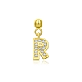 Minimalistischer goldener S925 Silber Buchstabe R Anhänger mit weißen Zirkonia-Steinen - Buchstabe R / 18K Gold