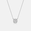 Collana in argento 925 con ciondolo halo taglio cushion e pietra di zirconia - Stile Halo Cuscino Oro Bianco (MMN507-1)