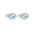 Minimalist S925 sterling silver evil eye stud earrings with blue and white crystals - 925 Silver / Platinum