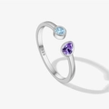 Anillo ajustable de plata S925 con piedras preciosas redonda azul y gota púrpura - Estilo de Piedra Preciosa Redonda y Pera (MMR369) / Platino