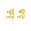 Polished S925 sterling silver cowboy boot stud earrings with detailed engraved patterns - 925 Silver / 18K Gold