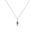 S925 sterling silver necklace with marquise-cut blue gemstone fish pendant - Necklace / Platinum