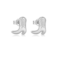 Polished S925 sterling silver cowboy boot stud earrings with detailed stitching - 925 Silver / Platinum