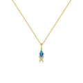 Minimalist s925 silver necklace with a gold fish pendant and blue gemstone - Necklace / 18K Gold