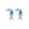 S925 sterling silver stud earrings with blue marquise gem and white zircon accents - Stud Earrings / Platinum