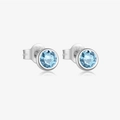 S925 sterling silver stud earrings with round sky blue zircon and hallmarked post - Round Bezel Style (MME1043) / 925 Silver / White Gold