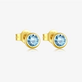Elegant gold S925 sterling silver stud earrings featuring round light blue zircon stones - Round Bezel Style (MME1043) / 925 Silver / 18K Gold