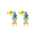Gold plated S925 silver stud earrings with blue marquise stone and white cubic zirconia - Stud Earrings / 18K Gold