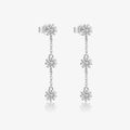 S925 silver daisy drop earrings featuring three floral links with sparkling zircon stones - Earrings / Platinum Plated Earrings